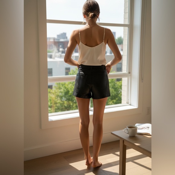 IRO Lamb Leather Shorts Black High Waist Moto Luxe FR38 US6 NWT - Picture 4 of 17